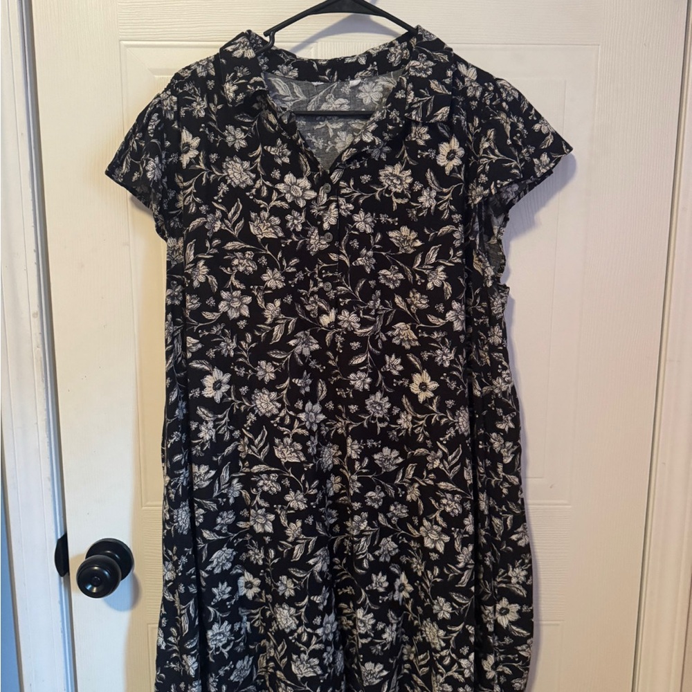 Floral Black and White Dress